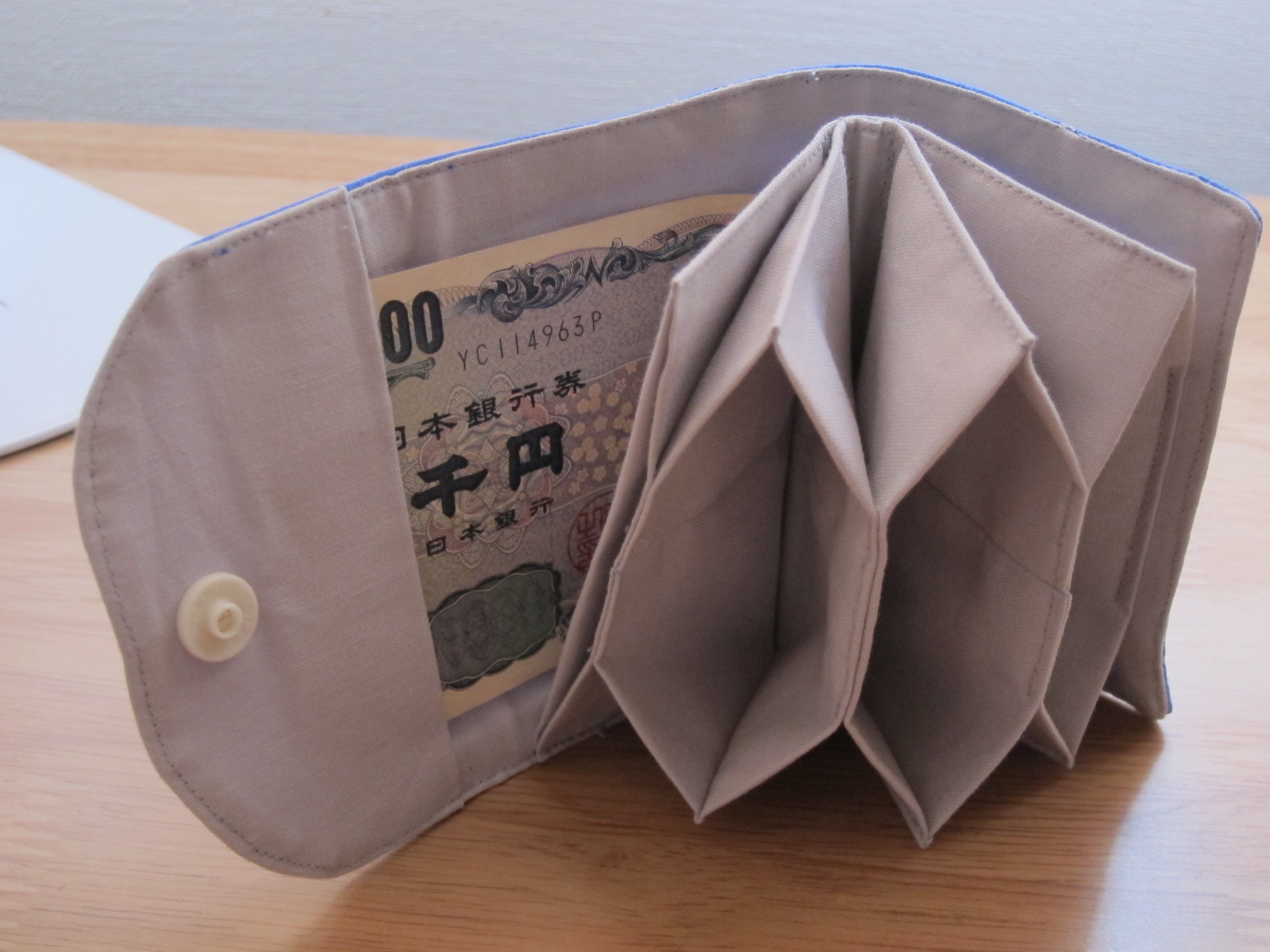 You can put bills behind the bellows without folding